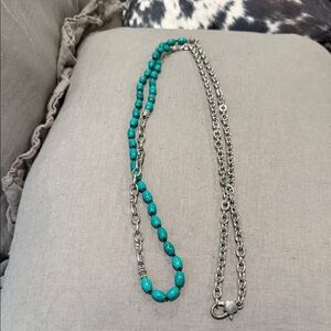 Turquoise and Silver Women's Necklace- 62”
